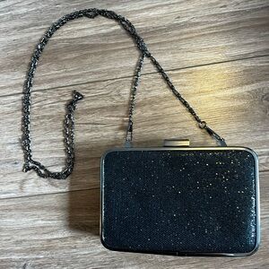 Black Glitter Clutch with Chain Strap